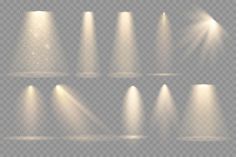 a set of realistic spotlights with different lighting effects on a transparent background for your design