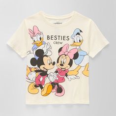 Your little or big girl will love this Disney Collection graphic t-shirt featuring all of her favorite characters. It's made from a soft cotton-jersey with a large screenprinted graphic, a crew neck and short sleeves. Wear it with jeans or leggings. Features: Screen PrintedCharacter: Minnie MouseClosure Type: Pullover HeadFit: Regular FitNeckline: Crew NeckSleeve Length: Short SleeveApparel Length: 20 InchesFiber Content: 50% Cotton, 50% PolyesterFabric Description: JerseyCare: Machine Wash, Tum Screen Printed Tshirts, Tops Graphic, Big Girl, Favorite Character, Minnie Mouse, Shirts Tops, Screen Printing, Graphic T Shirt, Graphic Tshirt