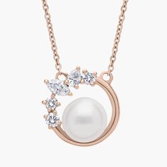 This beautiful pendant showcases a single freshwater pearl encircled by a band of rose gold adorned with marquise, round and pear-shaped diamonds. It hangs from a 14k rose gold cable that can be worn at 16 or 18 inches, and is secured by a lobster claw clasp. Heirlooms Jewelry, Pear Shaped Diamond, Blue Nile, Pearl Jewelry, Lobster Claw, Pear Shaped, Fresh Water, Freshwater Pearls, Diamond Necklace