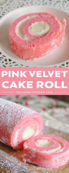 Pink Velvet Cake Roll is gorgeous dessert for Valentine’s Day! Pink sponge cake filled with a light cream cheese frosting is an elegant and delicious dessert you’ll swoon for!