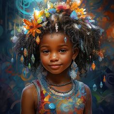 Vintage Art Paintings, Girl With Flowers, Art Hair, Flowers In Her Hair, Ethnic Art, Africa Art, Black Art Pictures, Cartoon Profile Pics, Girly Art