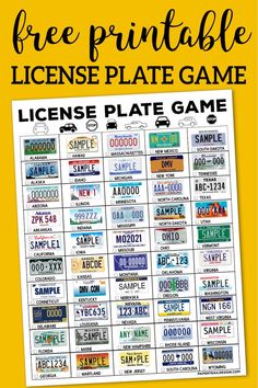 a printable license plate game with the text free printable license plate game