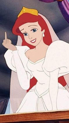 ariel from the little mermaid with her finger up in front of an image of herself