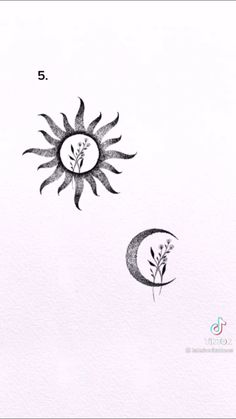 the sun and moon are drawn in black ink