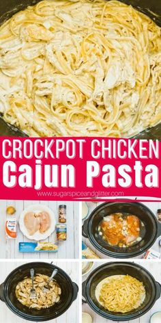 crockpot chicken cajun pasta in a slow cooker