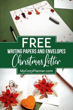 christmas letter writing paper and envelopes with poinsettis