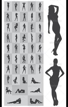 the silhouettes of people in various poses and positions, all with their hands on their hips