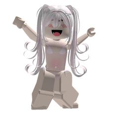 an animated girl with white hair and long blonde hair is standing in front of a white background