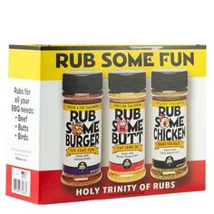 three rub some fun seasonings in a box