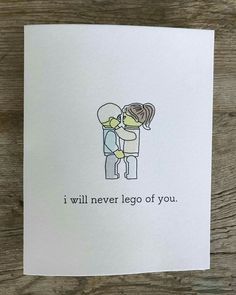 a card with an image of two people hugging and the words i will never go of you