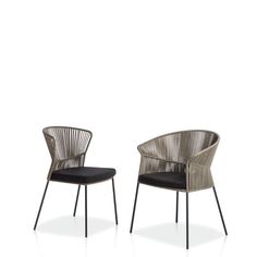 two chairs with black cushions on white background