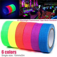 6 colors fluorescent tape neon glow in the dark for party decoration, dance and disco