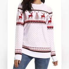 Questions? Leave A Comment Below! Aibrau Christmas Sweater Knitting White/ Red Festive Holiday Party Ugly Sweater Size Small New With Tag Christmas Crew Neck Knit Sweater, White Knitted Winter Tops, Holiday Crew Neck Sweater With Fair Isle Pattern, White Knitted Tops For Winter, Holiday Fair Isle Crew Neck Sweater, Holiday Crew Neck Knit Sweater, White Knitted Winter Sweater, Holiday Knit Sweater With Crew Neck, Cozy Christmas Knit Sweater