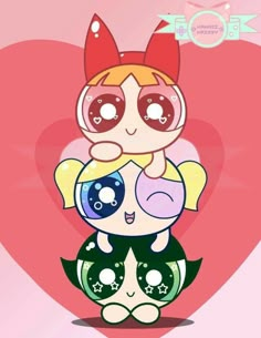 an image of a cartoon character sitting on top of another character in front of a heart