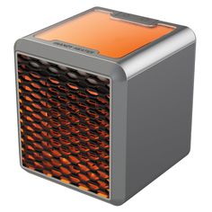 an orange and gray heater on a white background