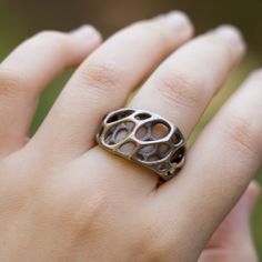 2-layer twist ring - stainless steel ring, 3d-printed, intricate cellular organic modern jewelry by Nervous System. $40.00, via Etsy. Cell Cycle, 3d Jewelry, 3d Printed Jewelry, Printed Jewelry, Bagan, Twist Ring, Stainless Steel Rings, Steel Ring, Nervous System