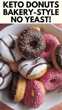 a bowl filled with lots of donuts on top of a table