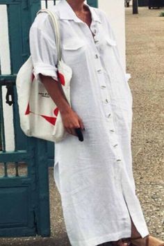 Casual Solid Patchwork Turndown Collar Shirt Dress Dresses(3 Colors) Ladies Long Shirt, Collar Shirt Dress, Dress Sleeve Length, Collared Shirt Dress, Cotton Linen Dresses, Maxi Shirt Dress, Linen Style, Long Shirt Dress, Turndown Collar