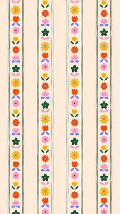 a striped wallpaper with flowers on it