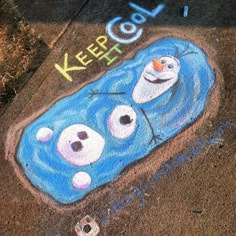 the sidewalk has been decorated with chalk and crayons to look like cartoon characters