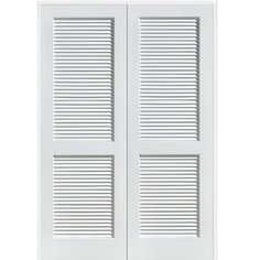 an open white door with shutters on the side and bottom panel, isolated against a white background