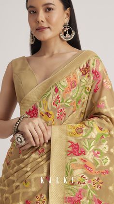 Beige khaddi georgette features delicate jaal work with animal and bird motifs offering a soft ethereal vibe A perfect blend of nature and elegance. Work With Animals, Nature