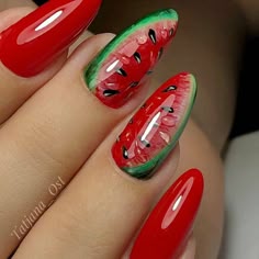 Watermelon Nail Designs, Sprinkle Nails, Watermelon Nail, Watermelon Nail Art, Fruit Nail Designs, Fruit Nail Art, Color Nails, Nail Designs Spring