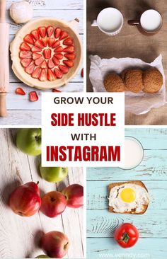 some food that is on top of a wooden table with the words grow your side hustle