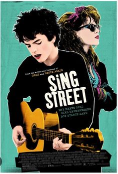 a movie poster for sing street with two people playing guitar and singing into the microphone