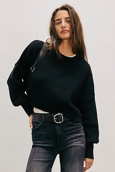 Ribbed mock neck pullover jumper featured in a tunic length. * Slouchy silhouette * Side vents * Exposed seam detailing | Easy Street Tunic at Free People in Black, Size: Large Easy Street Tunic, Button Outfit, Web Images, Sweater Oversize, Sweater Oversized, Easy Street, Clear Sky, Laid Back Style, Effortless Chic