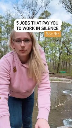 a woman in pink shirt and glasses holding a fish with text over it that reads, 5 jobs that pay you to work in science