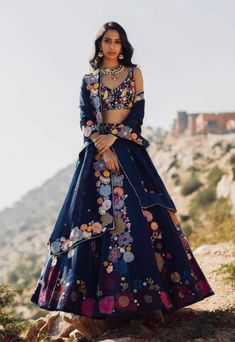 Designer lehenga choli for women party wear Bollywood lengha sari,Indian wedding wear embroidered stitched lehenga choli with dupatta Blue Lengha, Lehenga Choli Latest, Rajasthani Mehndi, Blue Dahlia, Printed Lehenga, Organza Lehenga