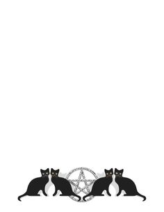 three black and white cats sitting next to each other on top of a pentagram