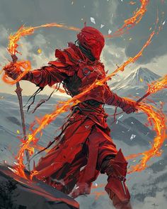 "🔥 Ignite your passion for fiery battles with our 'Inferno Blade Warrior' Pinterest board! Explore the mesmerizing world of warriors wielding swords ablaze with the power of fire. Follow for an epic journey through the flames of fierce combat and blazing artistry. #InfernoBlade #FireWarrior Fire Wizard, Fire Blade, Fire Warrior, Red Knight, Dark Warrior, Dark Horse Comics, Mystical Art