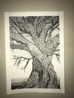 a black and white drawing of a tree