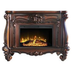 an ornate fireplace with flames in it