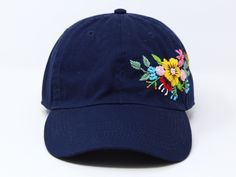 Blue Short Brim Baseball Cap For Spring, Navy Hat For Spring (one Size Fits Most), Navy Hat For Spring, One Size Fits Most, Spring Navy Hat, Navy Spring Cap, Adjustable Short Brim Dad Hat For Spring, Spring Adjustable Dad Hat With Short Brim, Spring Navy Adjustable Hats, Navy Embroidered Baseball Cap