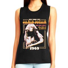 Concert Black, Graphic Tee Outfits, Womens Tank Top, Women's Muscle, Janis Joplin, Sleeveless Tee, Gifts For An Artist, Color Vintage