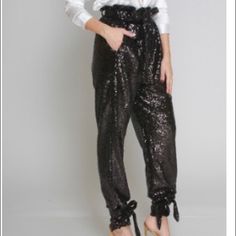 High Waisted Sequin Pants With Ankle Tie Sequined Pants For Fall, Sequin-embellished Straight Pants For Fall, Glamorous High-waist Pants For Workwear, Straight Party Pants With Belt Loops, Straight Party Bottoms With Belt Loops, Party Straight Pants With Belt Loops, High Waist Bottoms For Fall Party, Sequin Straight Pants For Fall, Sequined Straight Pants For Fall