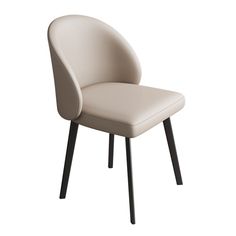 an upholstered white chair with black legs and a seat cushion on the back