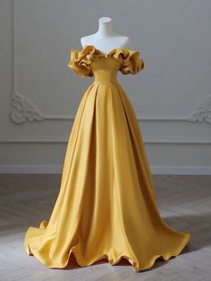 Prom Dresses Simple, Graduation Party Dresses, Prom Dresses Yellow, A Line Evening Dress, Yellow Satin, A Line Prom Dresses, Glam Dresses, Evening Party Dress