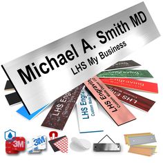 a bunch of business name tags and magnets on top of each other with the words, michael a smith md