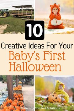 the top ten creative ideas for your baby's first halloween party, including pumpkins