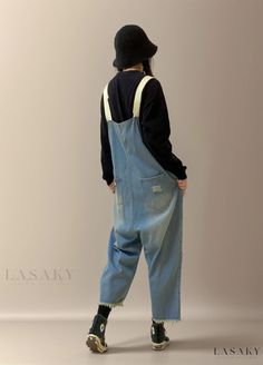 Lasaky - High-Waisted Distressed Denim Overalls with Vintage Aesthetic - Relaxed Fit Casual Jeans Ripped Jeans Casual, Denim Overalls, Blue Pants, Denim Jumpsuit, Casual Denim, Vintage Aesthetic, High Waisted Denim, Olivia Mark, Casual Jeans