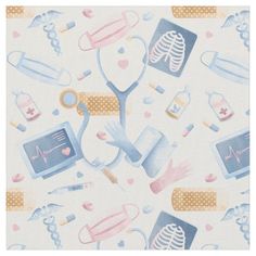 a medical themed wallpaper with scissors, stethoscopes and other items