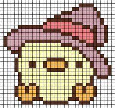 a cross stitch pattern with a chicken wearing a hat