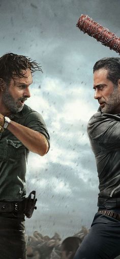 the walking dead season 3 poster with two men holding knives and looking at each other