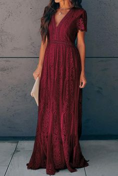 KaleaBoutique Beautiful Burgundy Deep V Neck Short Sleeve Lace Maxi Dress #MidiDresses #sweaters #EveningDresses #sweatshirts #TopsAndTees #floral #kaleaboutique #dresses #cardigans #hoodies Crochet Waistband, Floral Lace Wedding Dress, Short Lace Wedding Dress, Short Sleeve Wedding Dress, Lace Burgundy Dress, Blue Clothing, Burgundy Lace, Party Summer, Maxi Dress Online