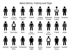 men's shirts and tops in different sizes, from the front to the back