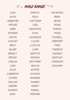 the names of male and female names on a white background with red writing in it